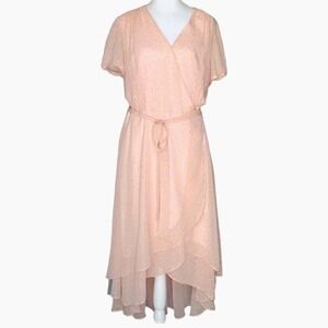 Betsey Johnson Dress Womens 14 Pink Leopard Print Chiffon High-Low Wrap Midi